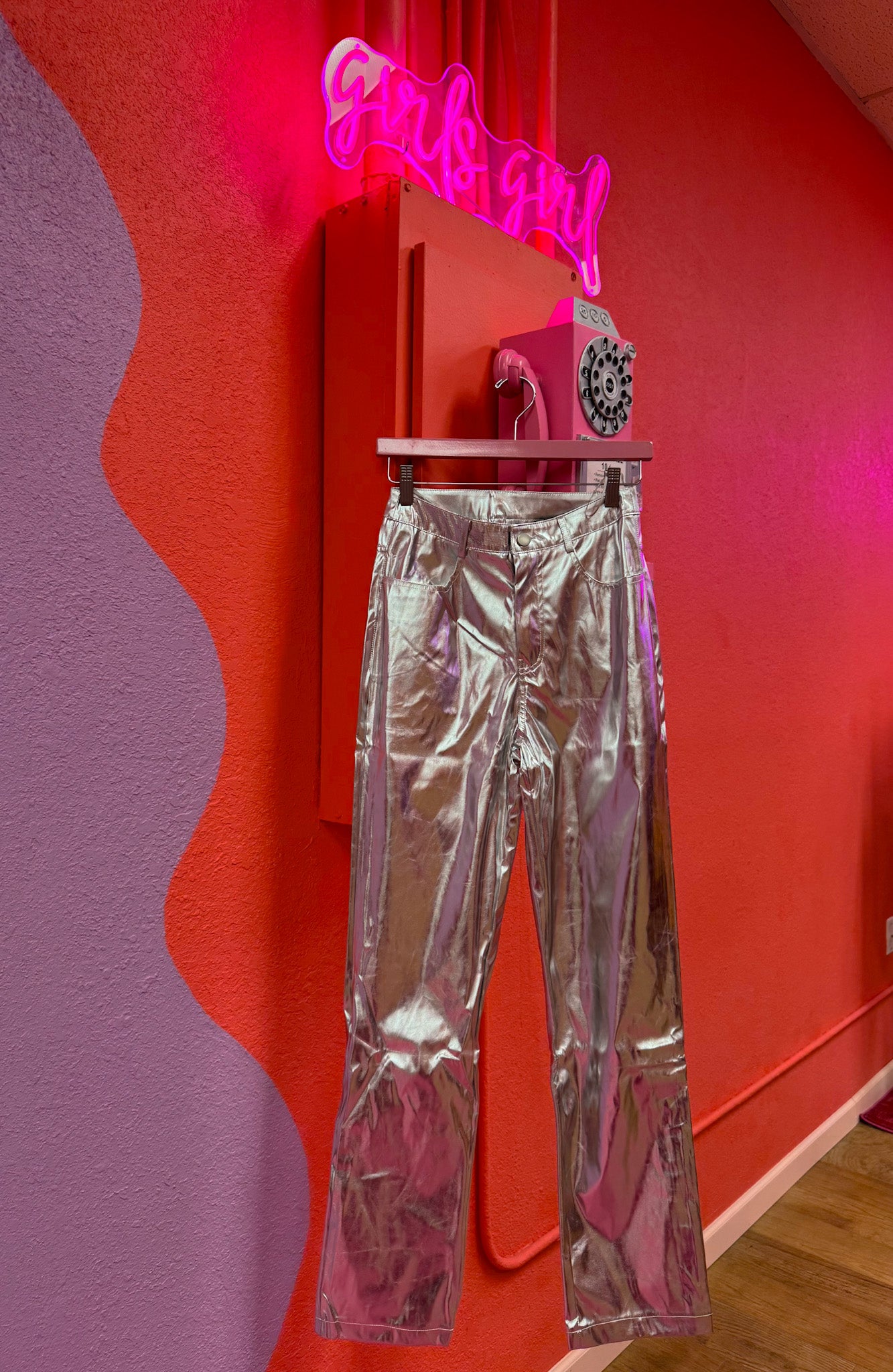 silver metallic pants