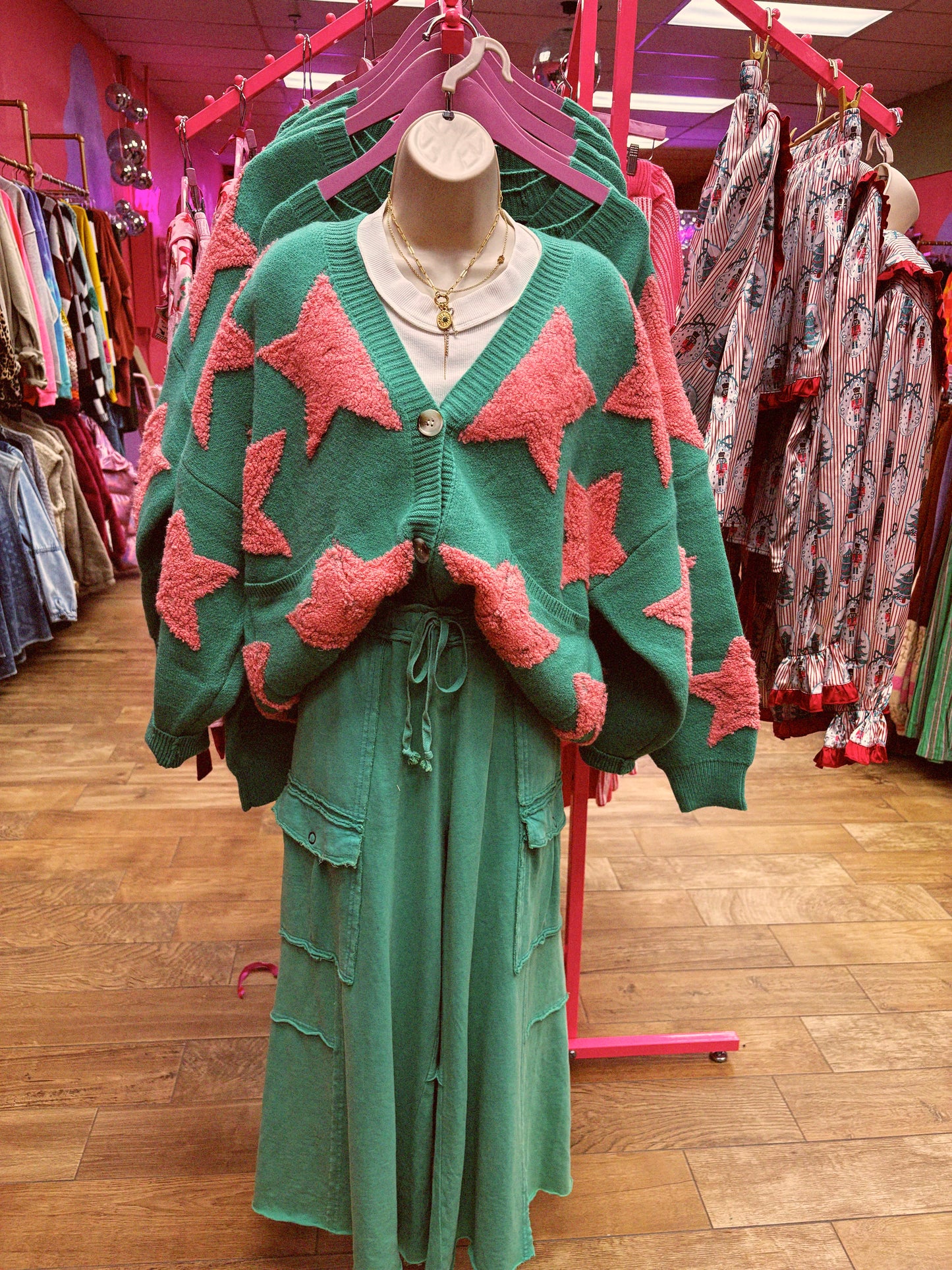 star cardi teal+pink