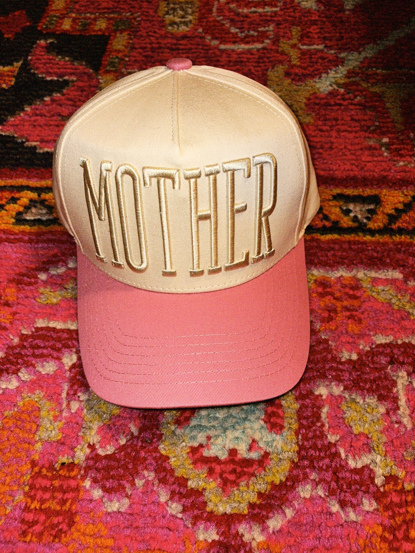 mother pink beige trucker