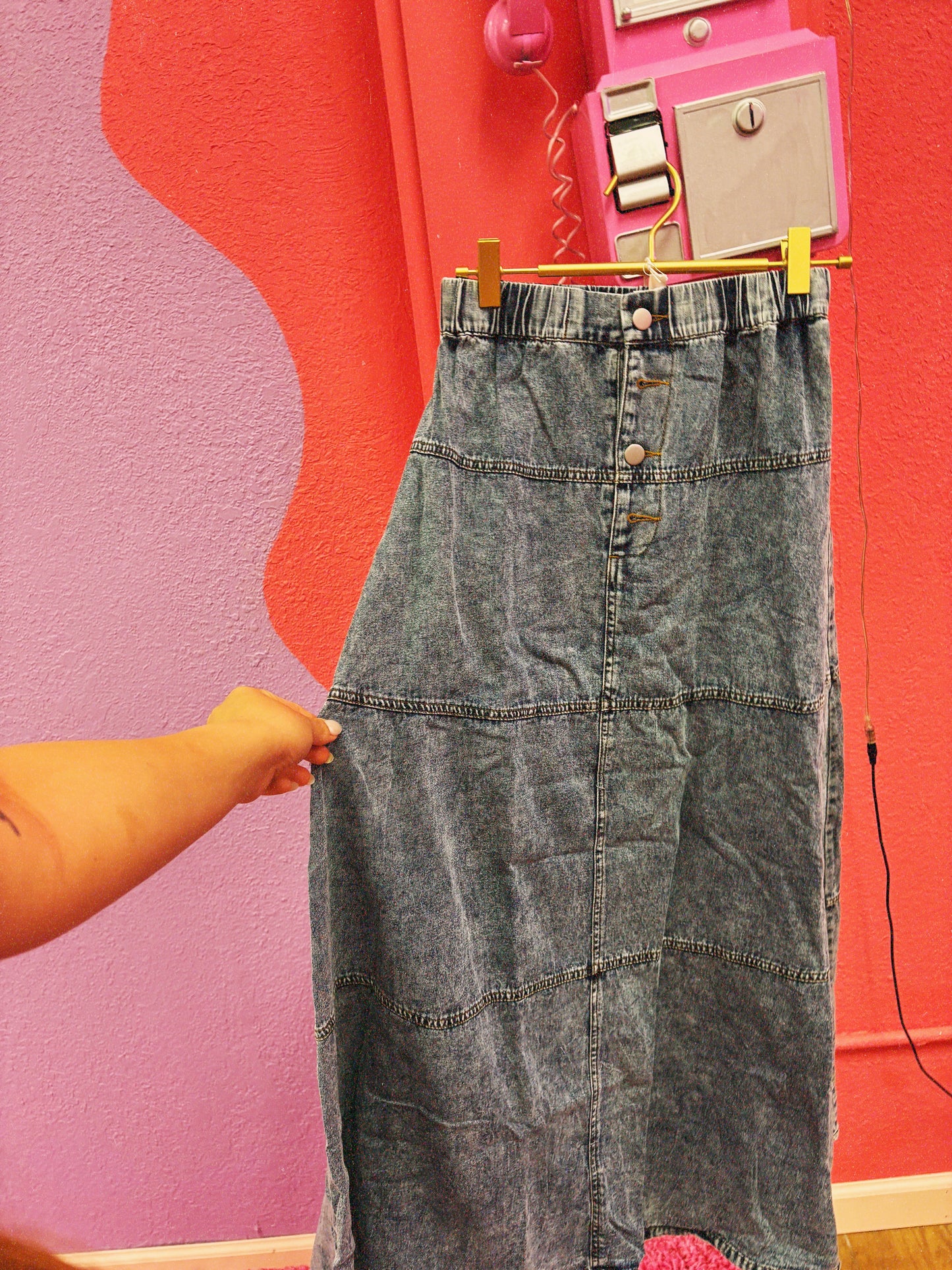 denim long skirt