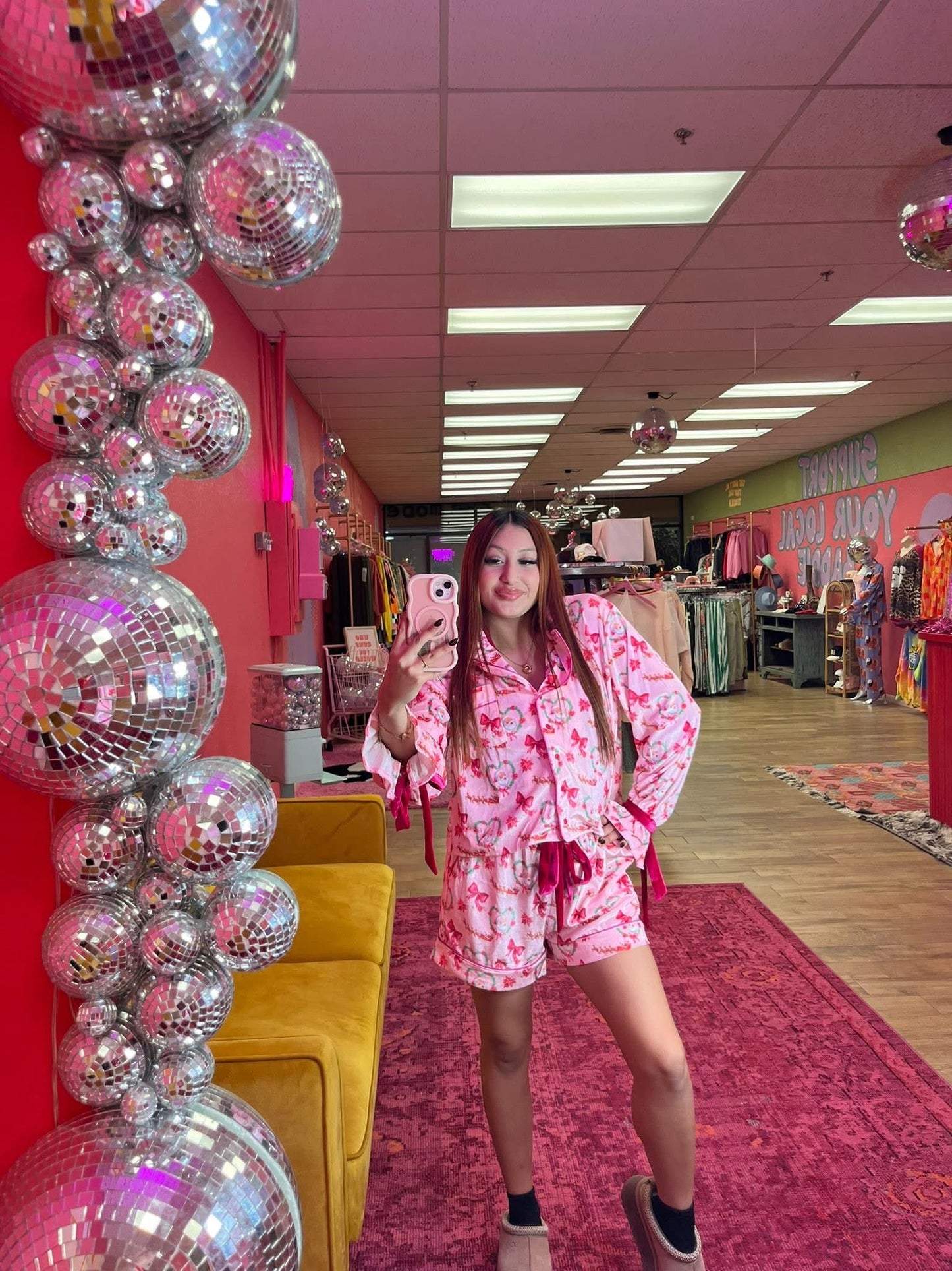 pink xmas velvet pjs