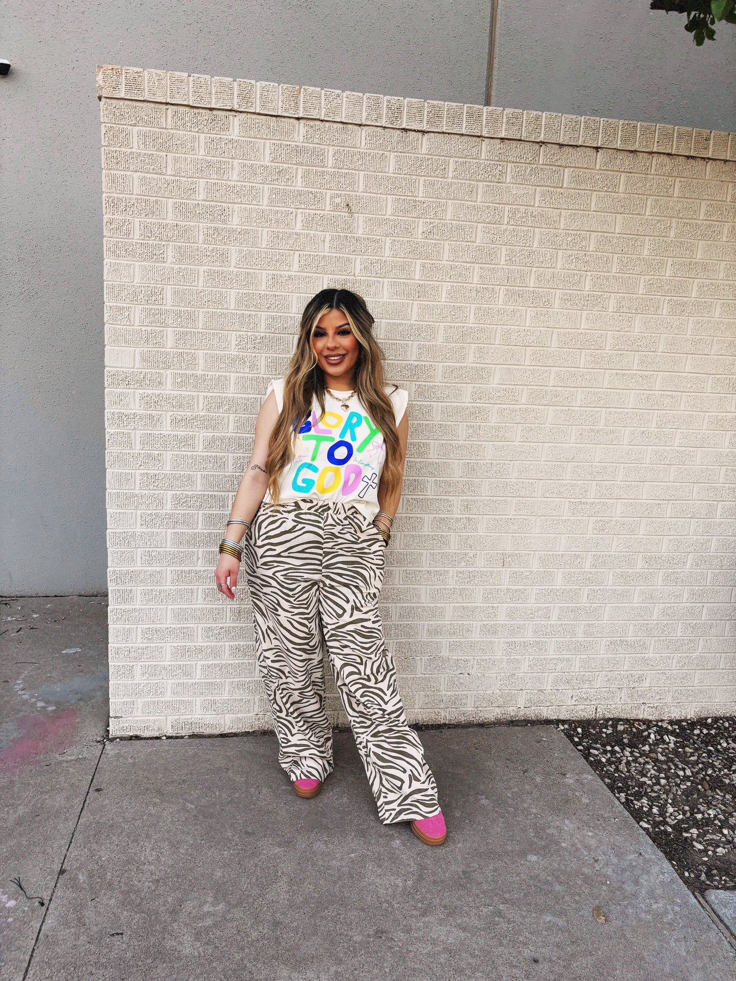 zebra taupe pants