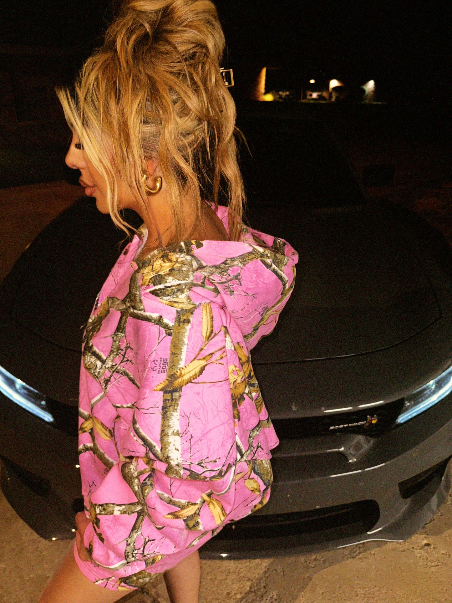 Hot pink camo zip up set