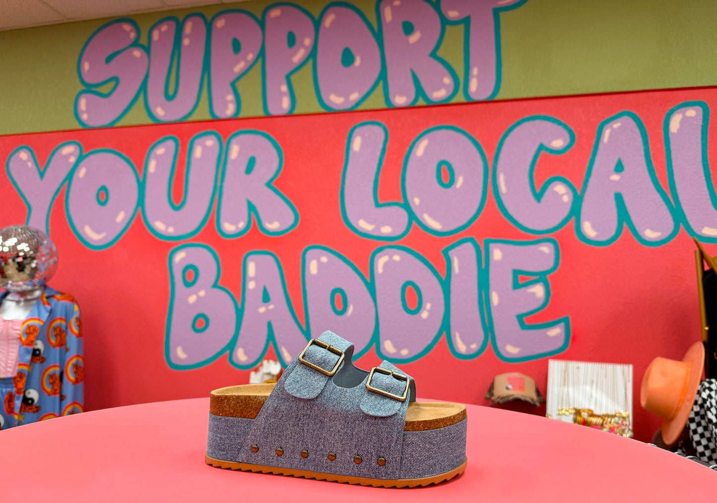 denim platform sandal