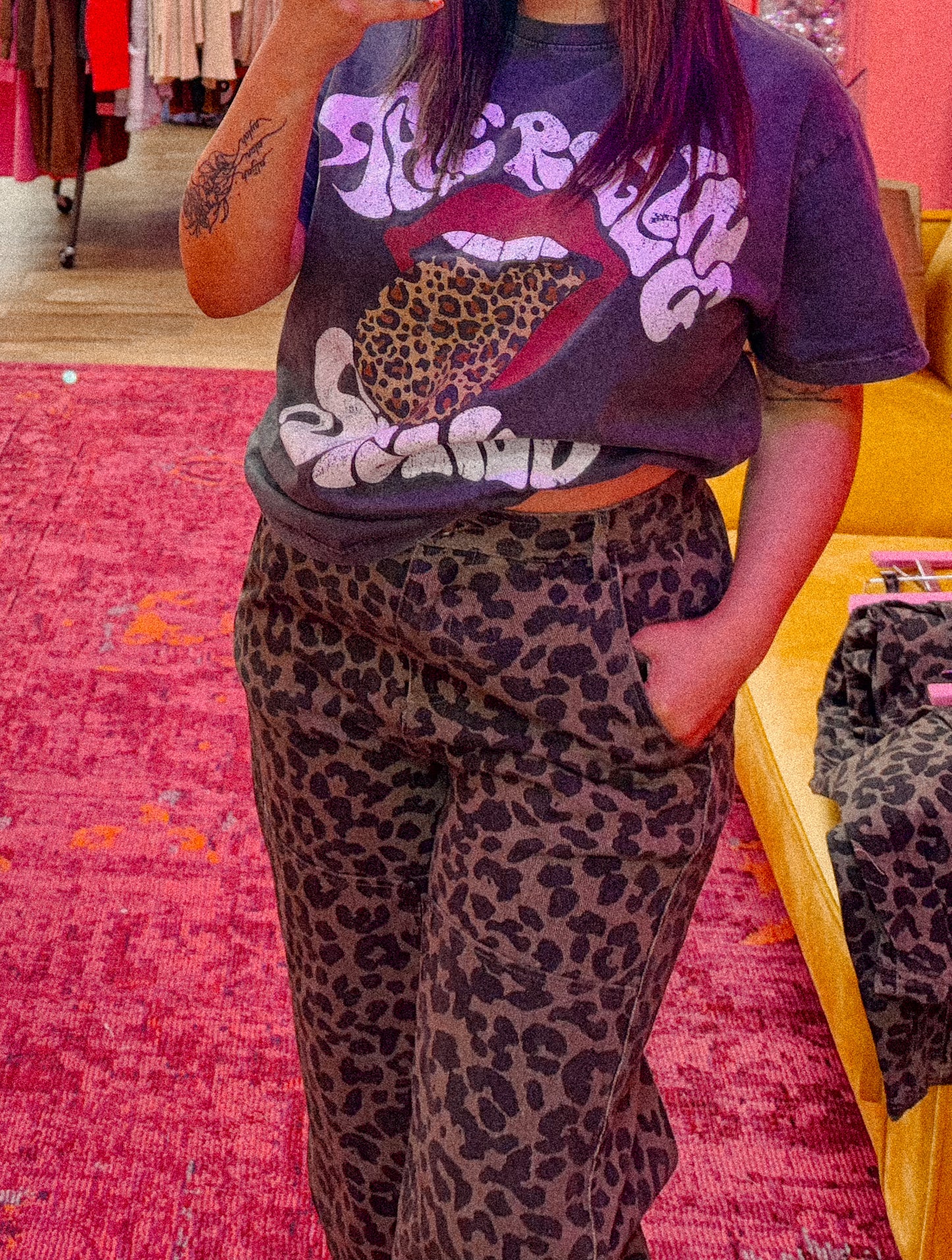 taupe leopard barrel pant