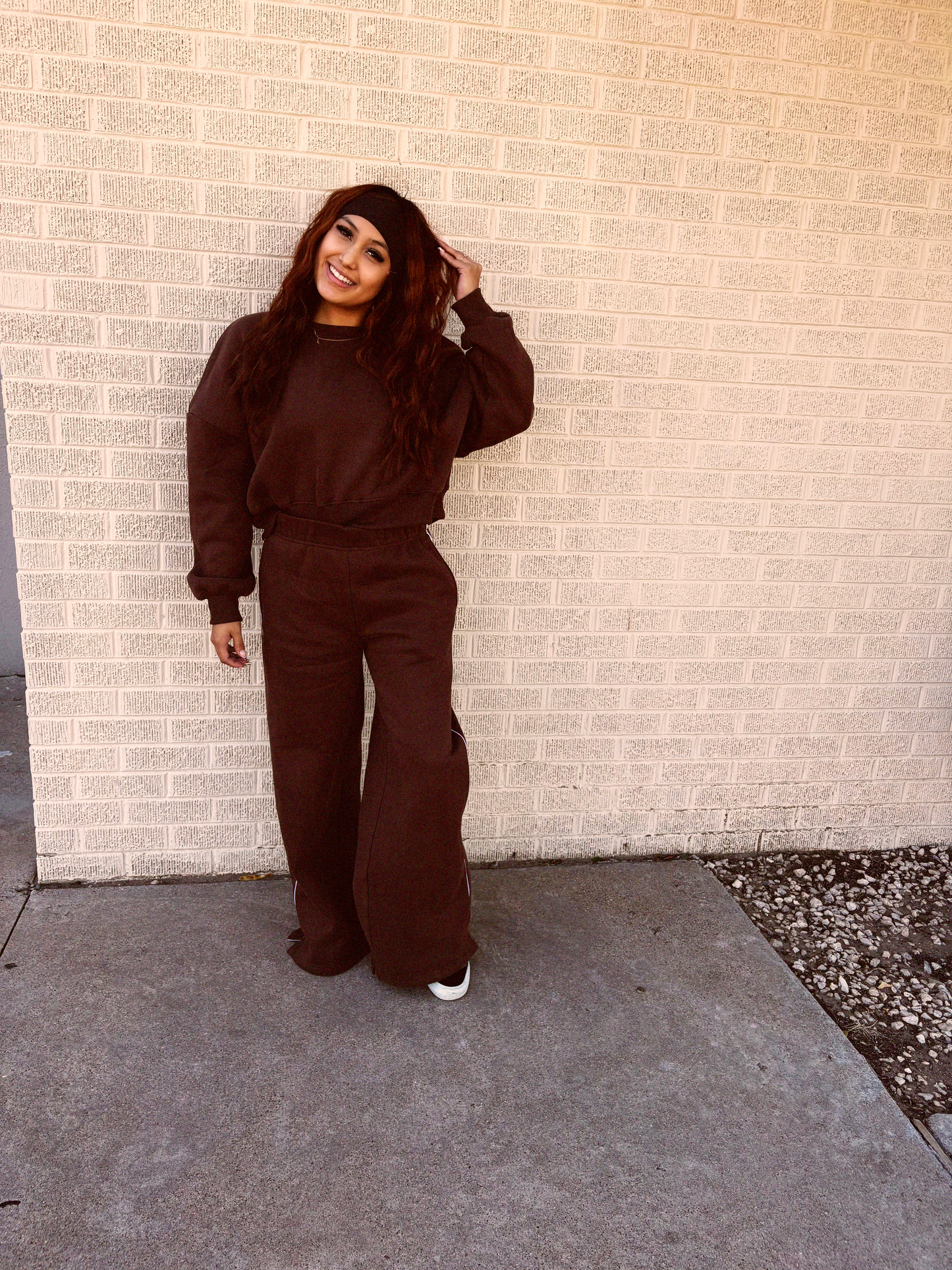catching flights brown sweatpants set
