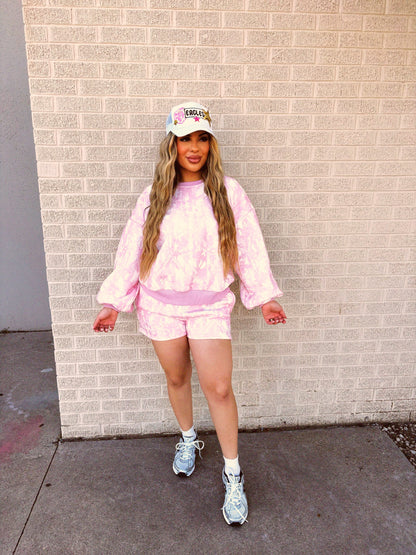 go pink camo short set