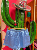 indigo silk shorts