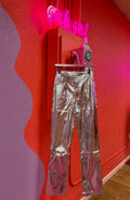 silver metallic pants