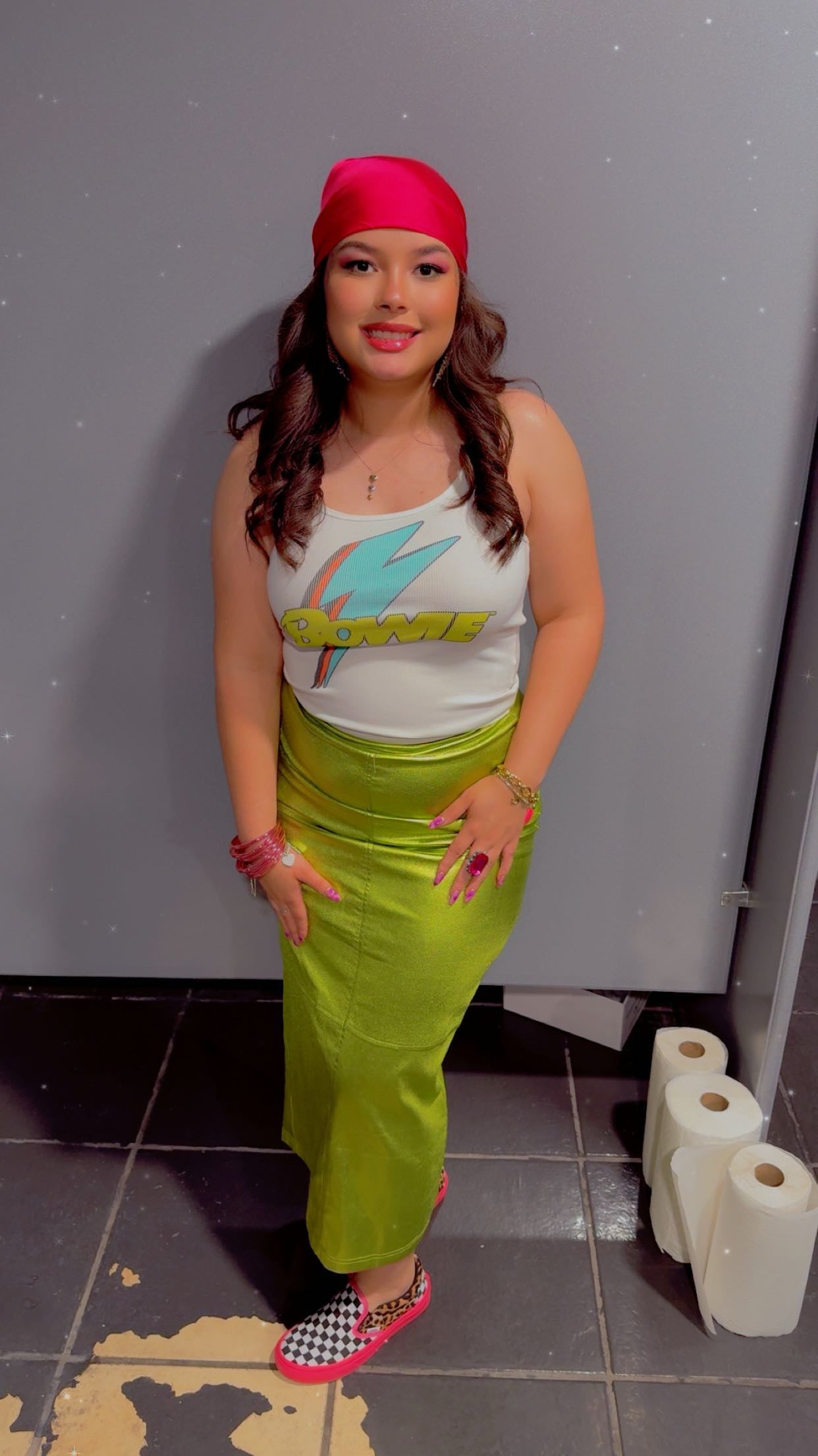 metallic green apple skirt