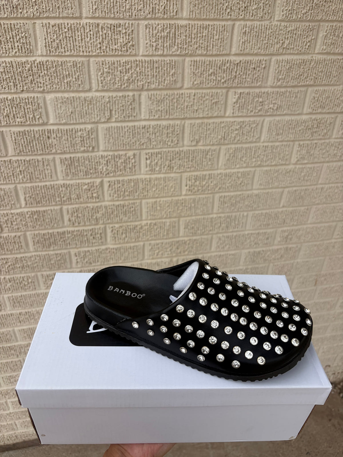 rhinestone clogs black