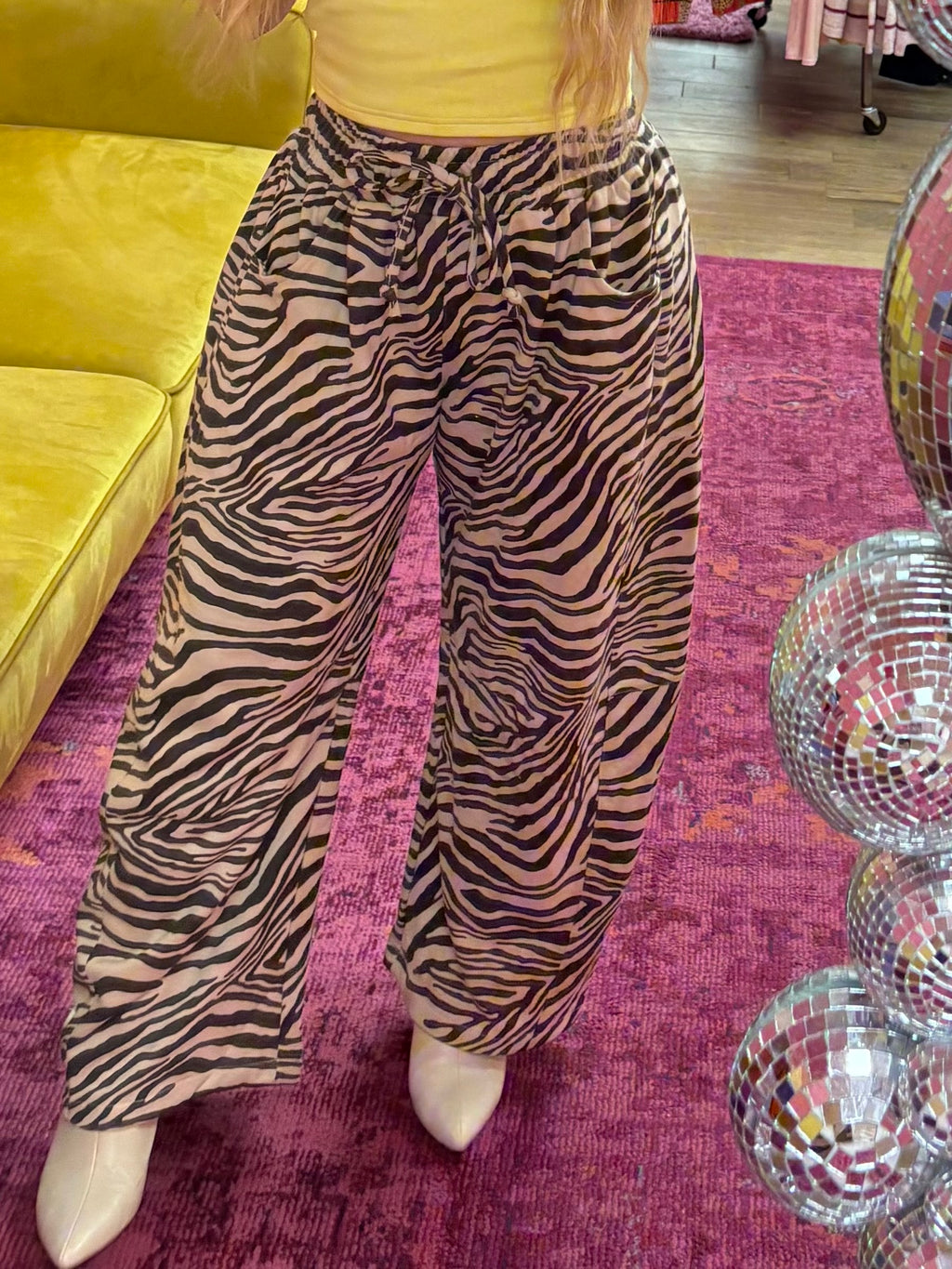 brown zebra barrel pants