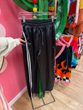 black silk track pants