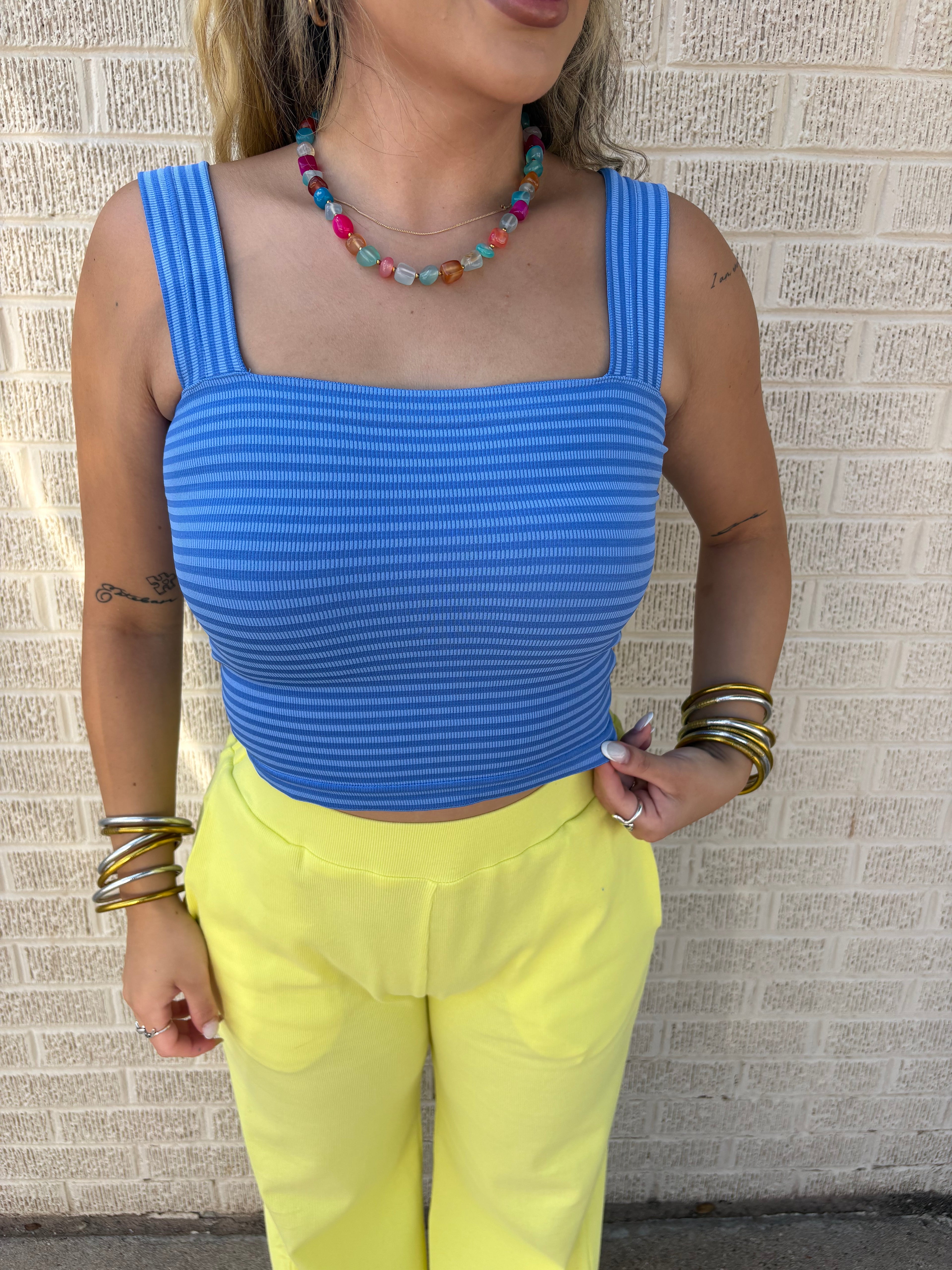 blue stripe tank tops