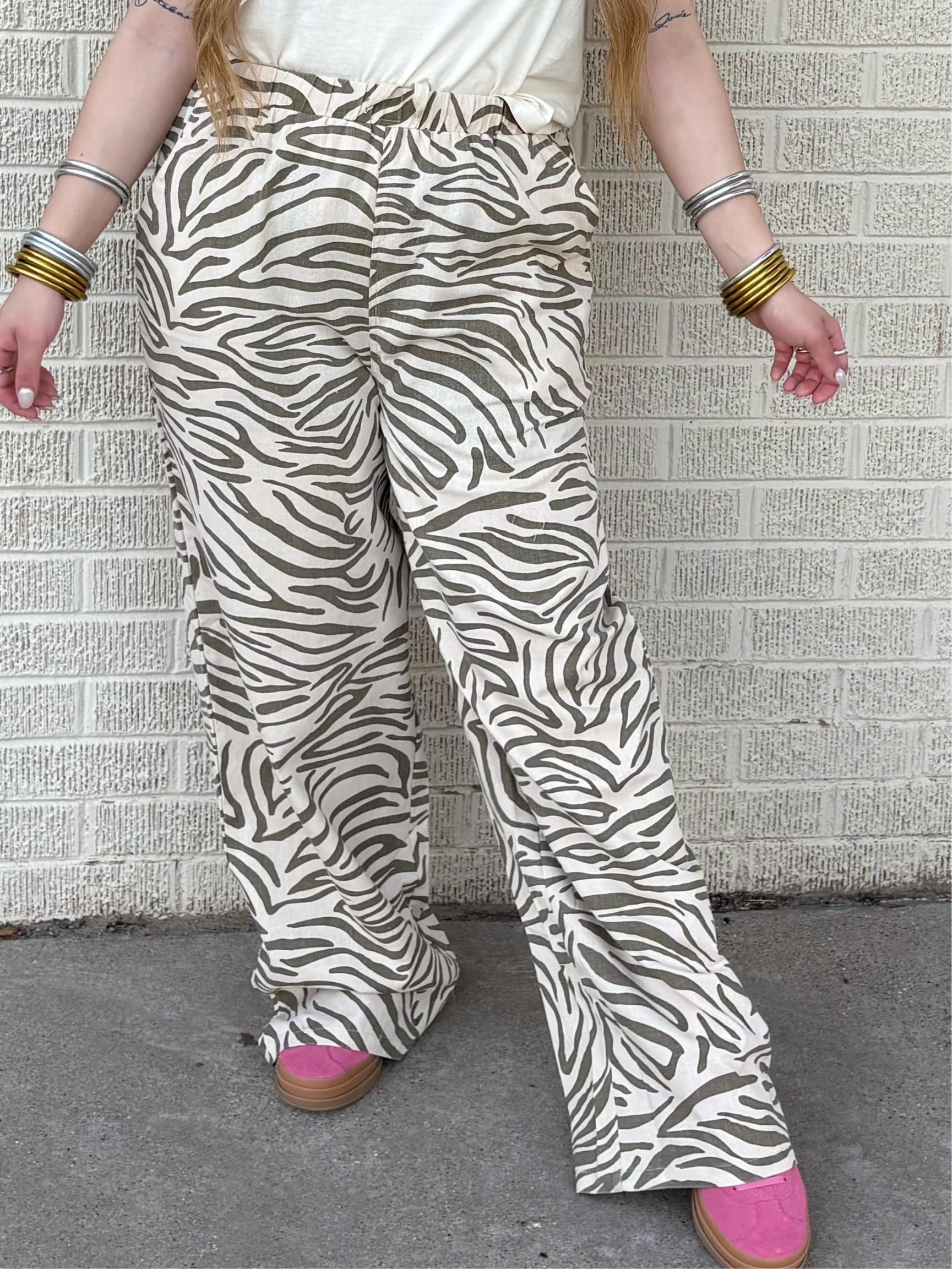 zebra taupe pants