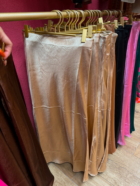 gold silk skirt