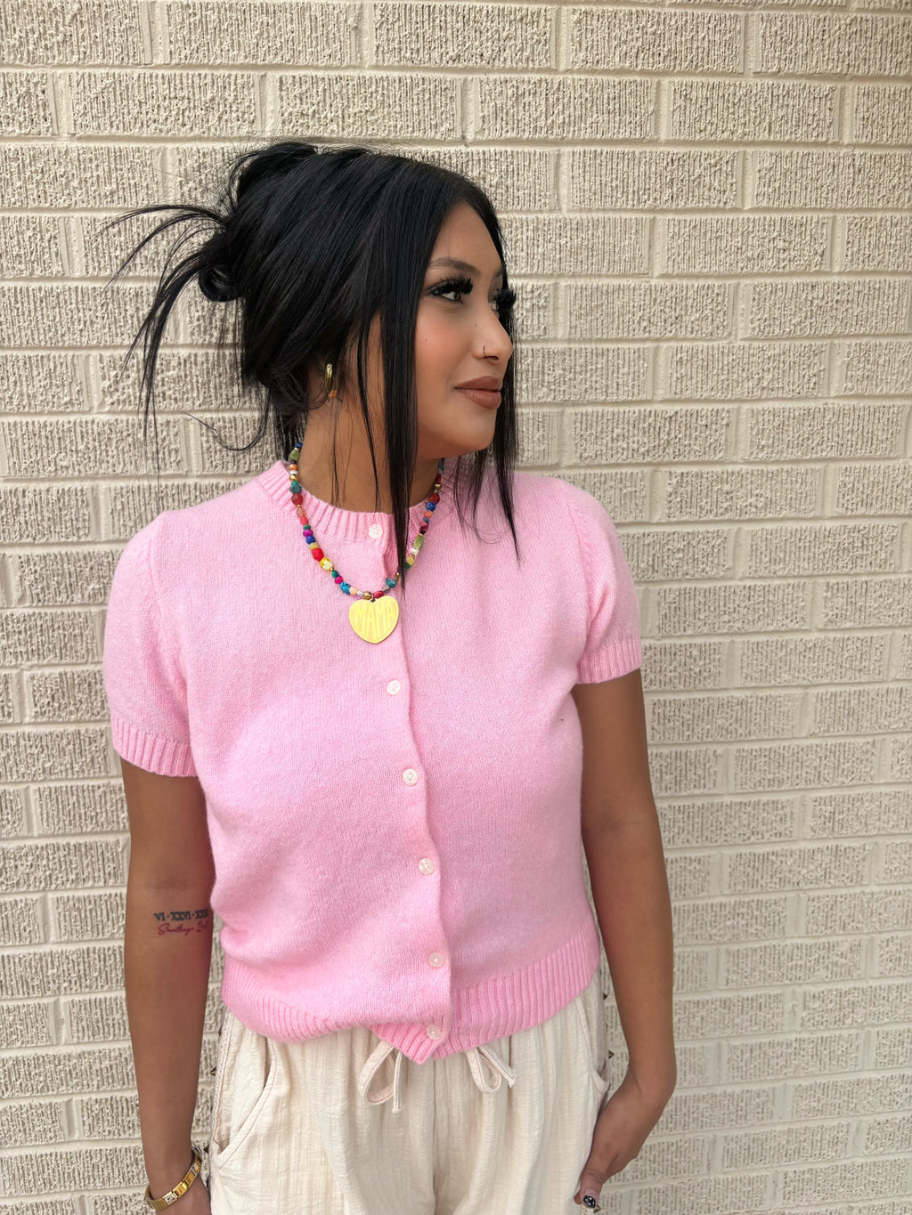 pink blush cardi top