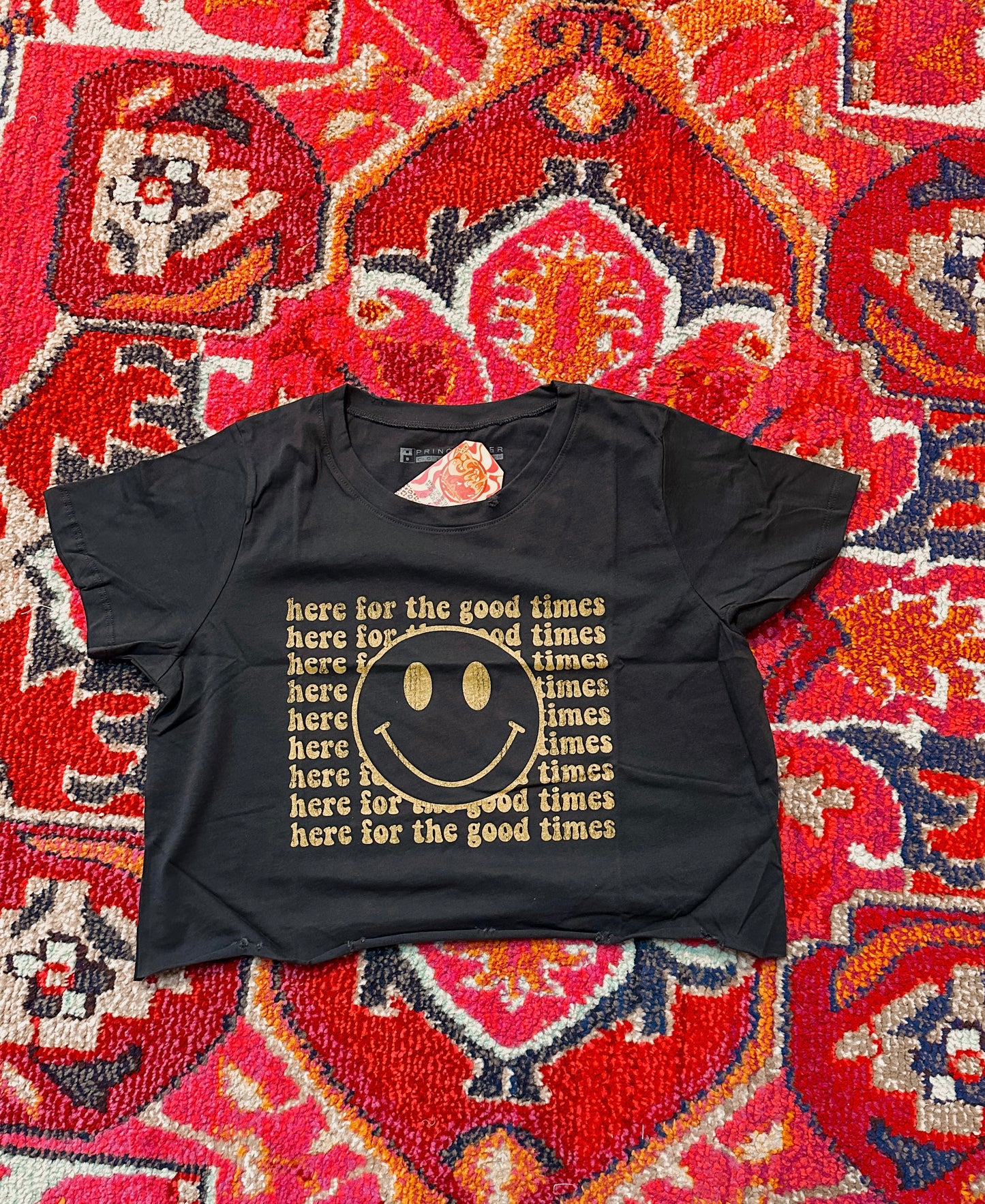 here for the good times crop tee