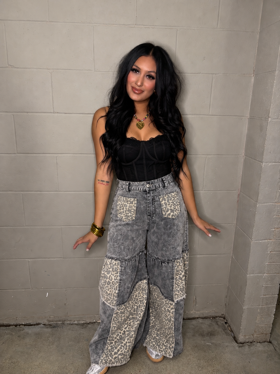 leopard patch pants