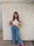 striped denim pants