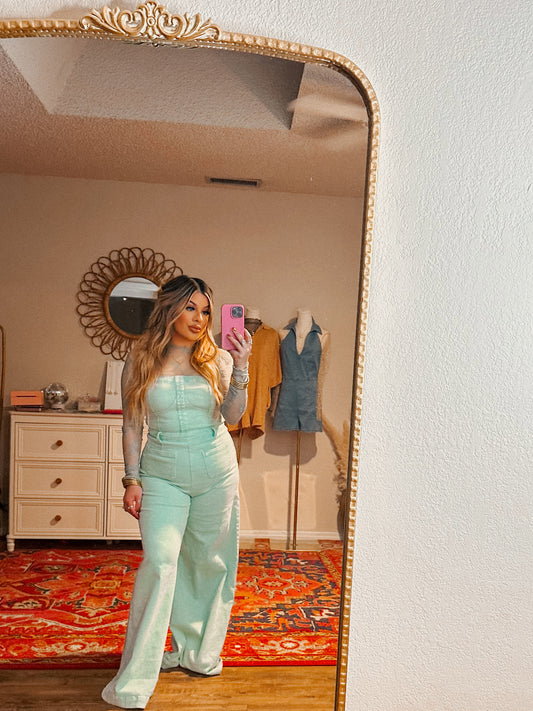 we let the liquor talk aqua jumpsuit