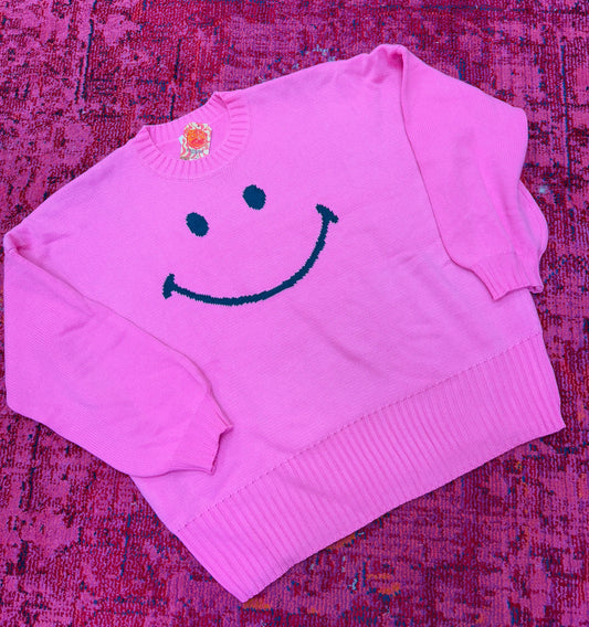 smiley knit sweater pink