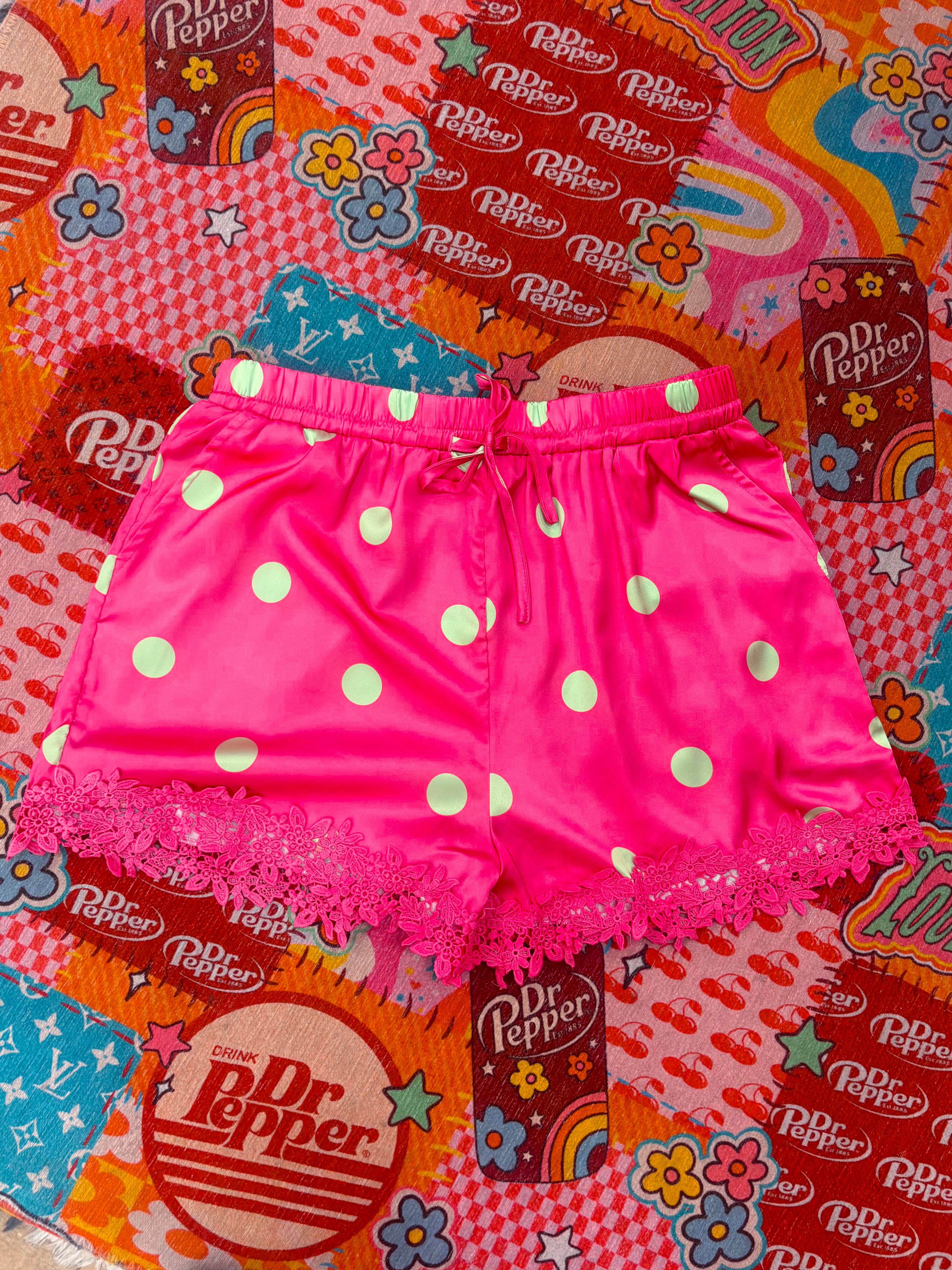 pink polka dot silk shorts