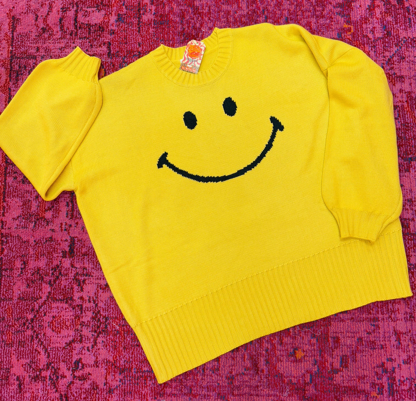 smiley knit sweater yellow