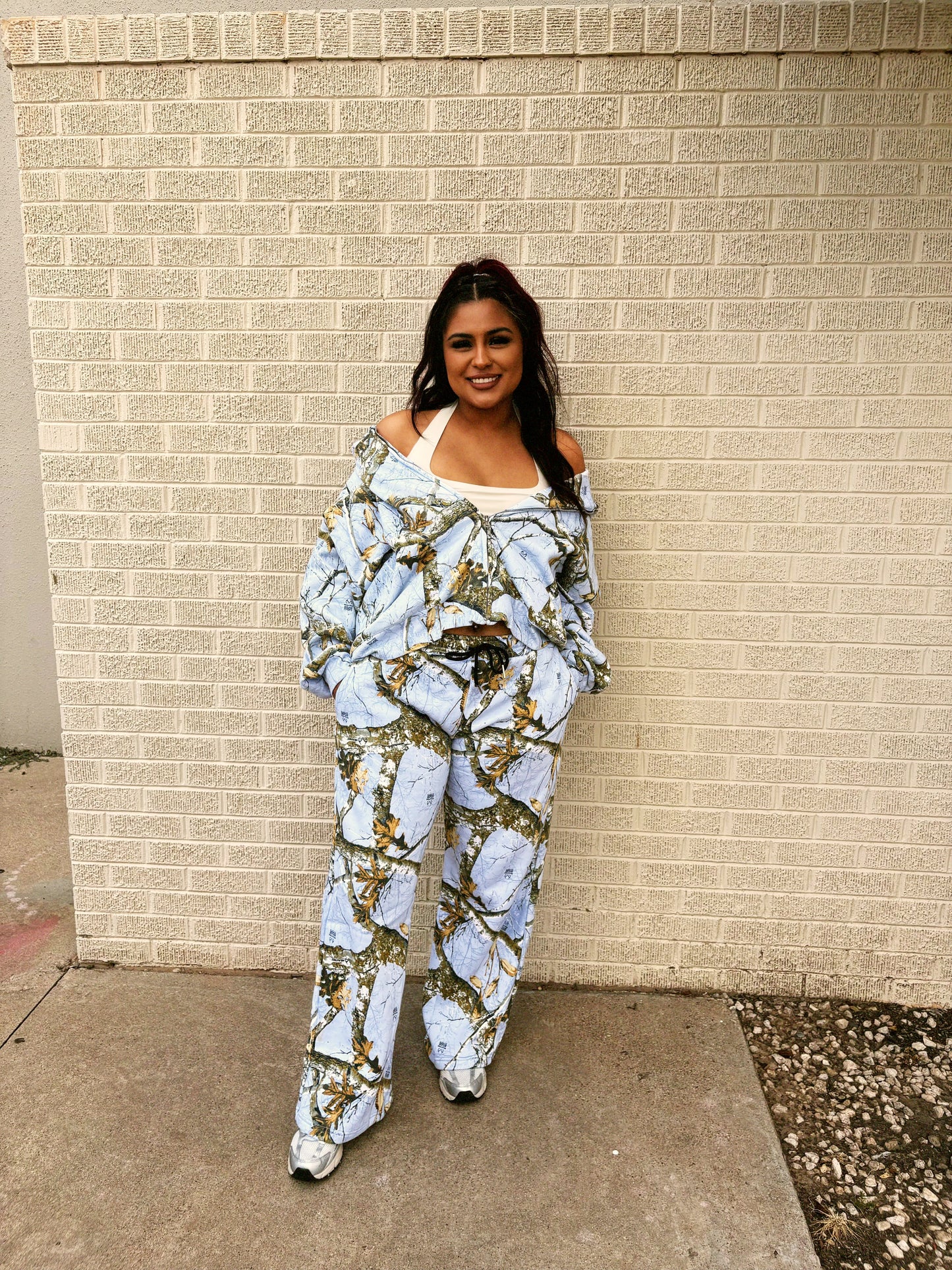 grey blue camo zipup set