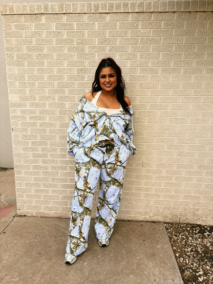 grey blue camo zipup set
