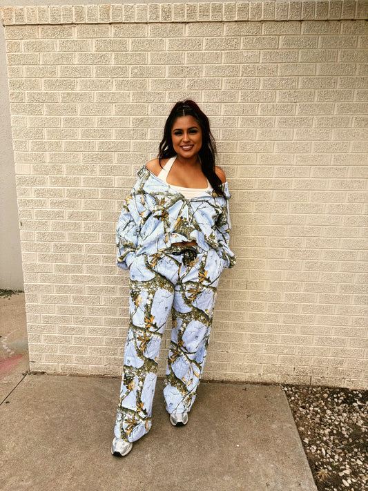 grey blue camo zipup set