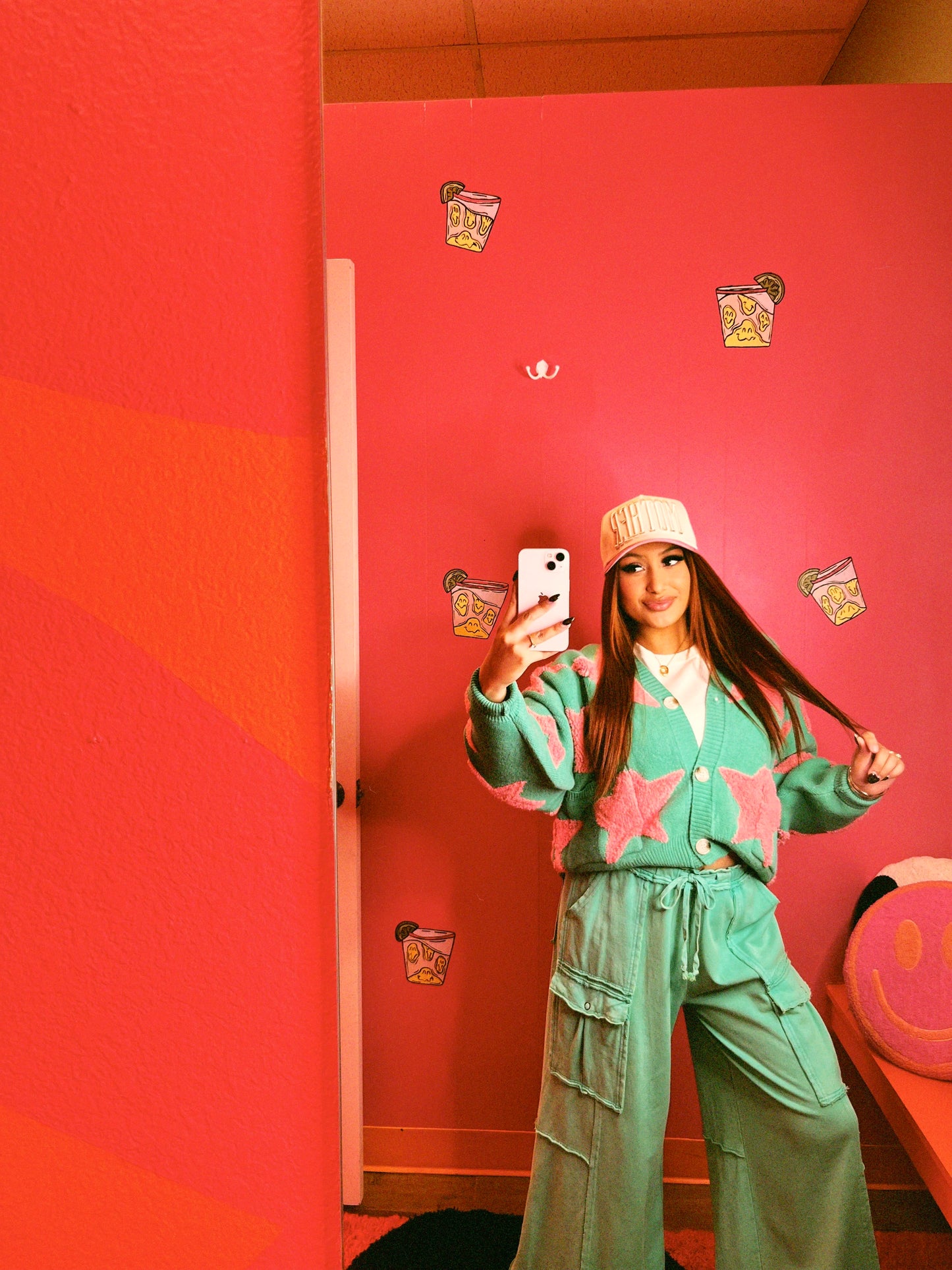 star cardi teal+pink