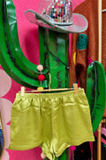 green silk shorts