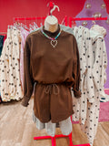 brown mock short set