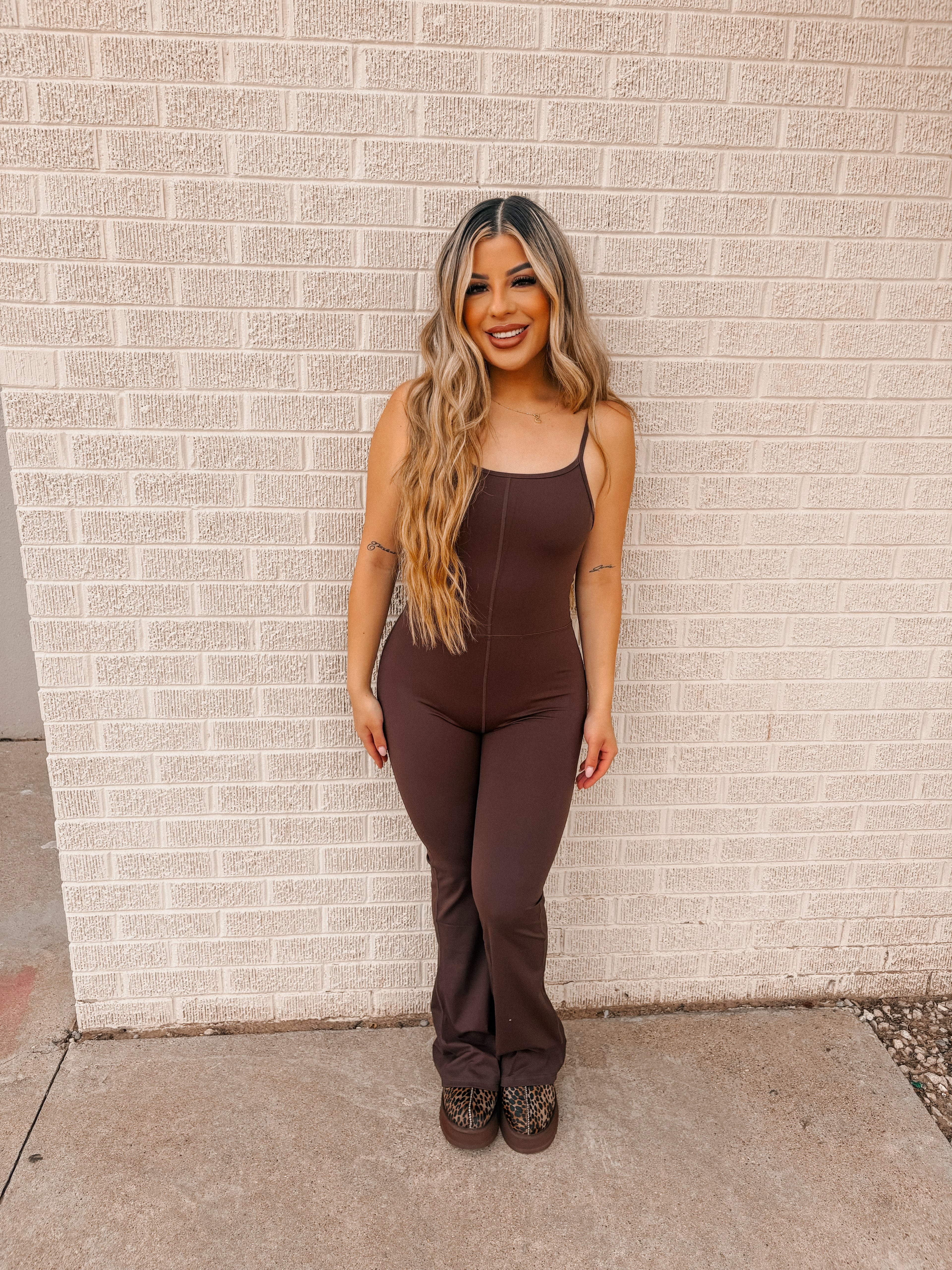 brown athletic jumpsuit