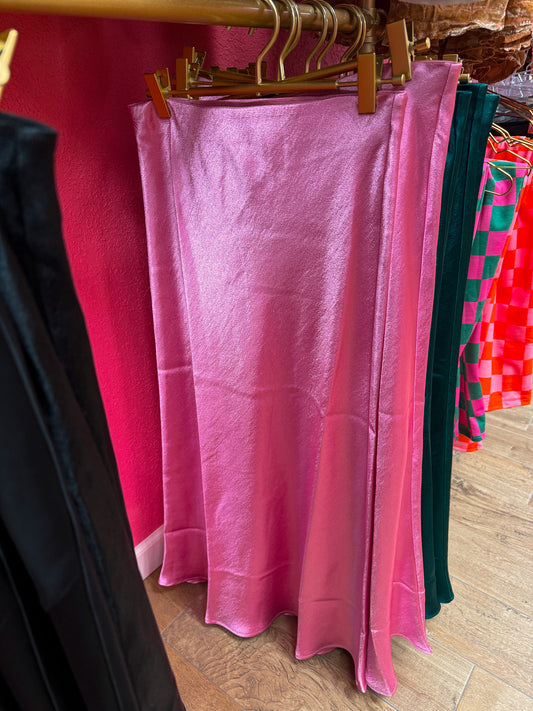 pink silk skirt