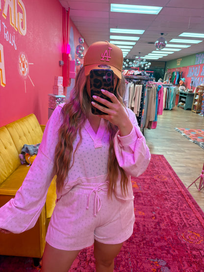 pointelle soft pink short set