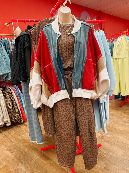 color block jacket red multi