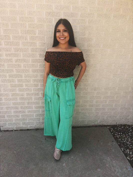 off shoulder leopard top