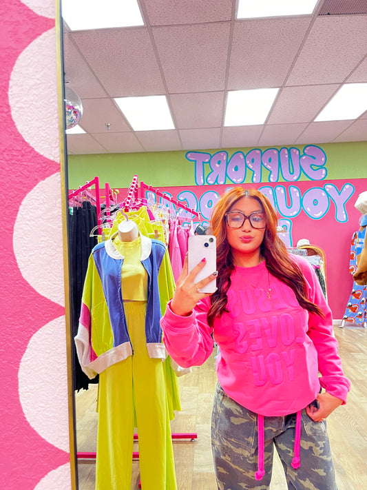 jesus loves you pink sweatshirt