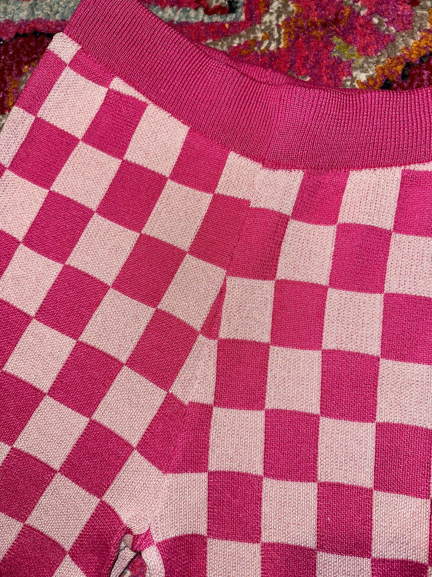 pink/white knit checkmate pants