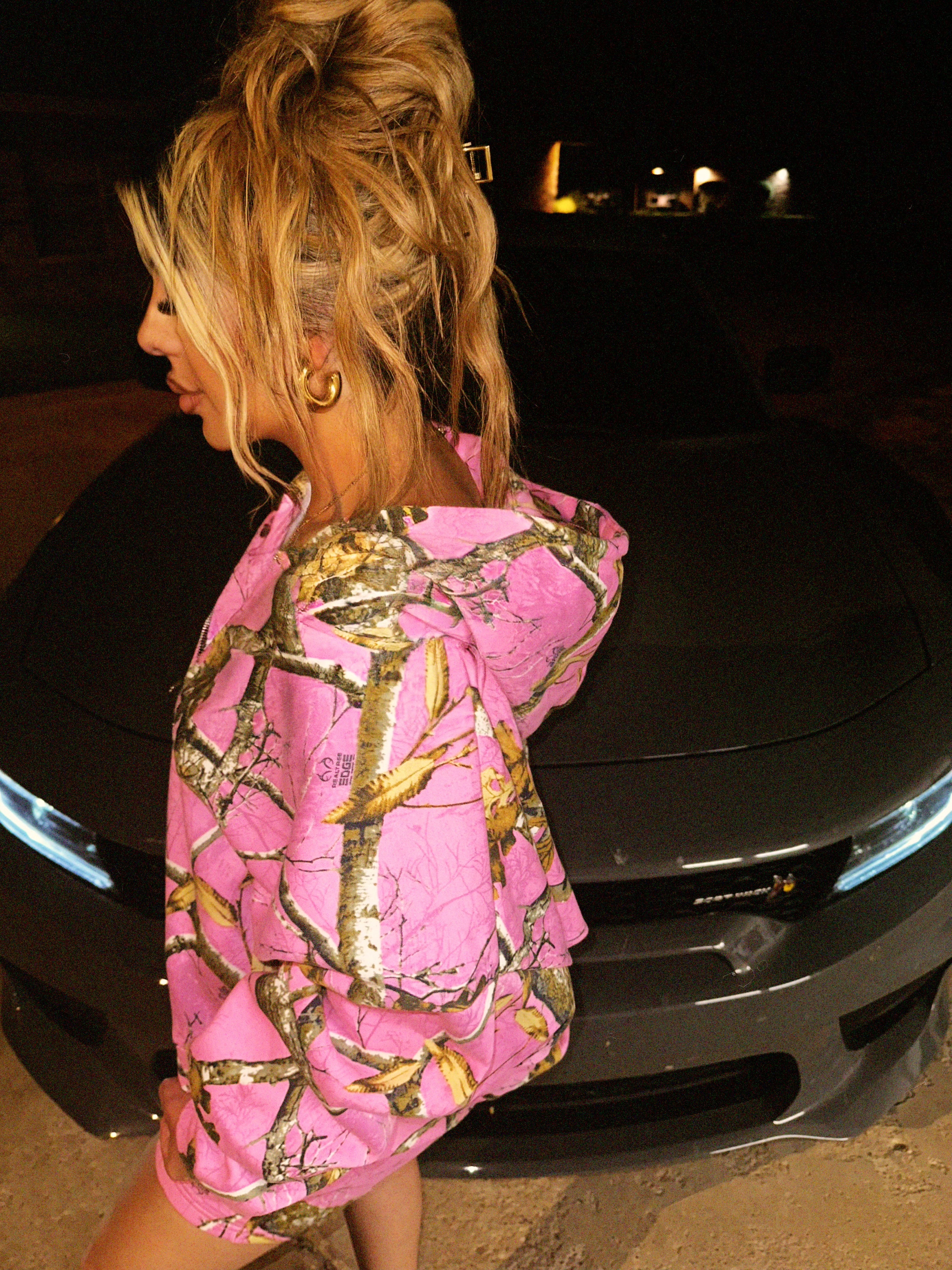 Hot pink camo zip up set