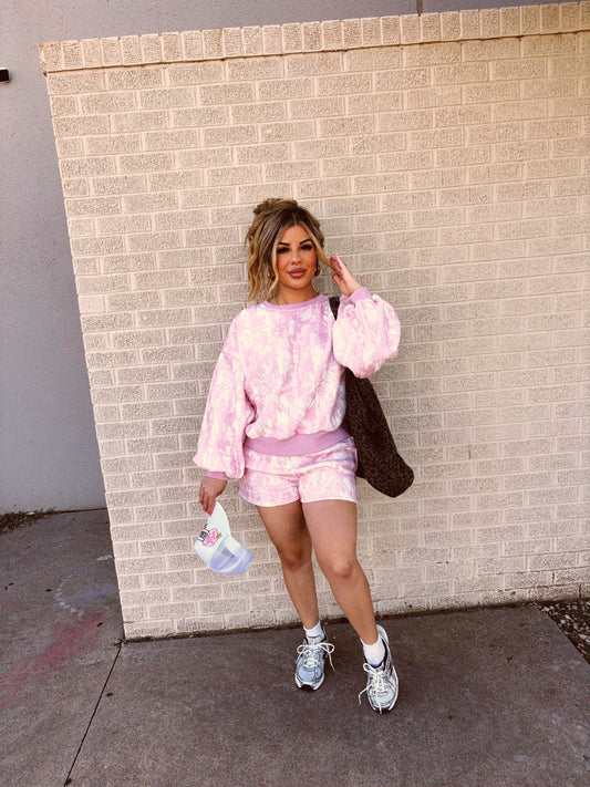 go pink camo short set