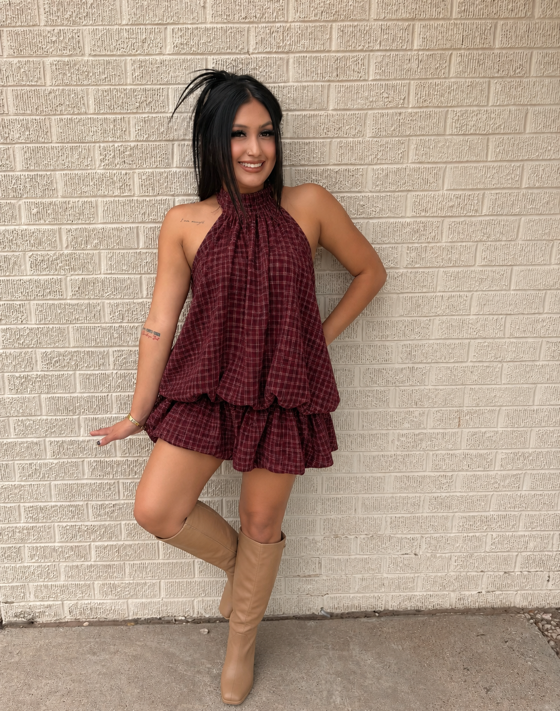 plaid halter bubble dress