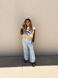 leopard denim pant