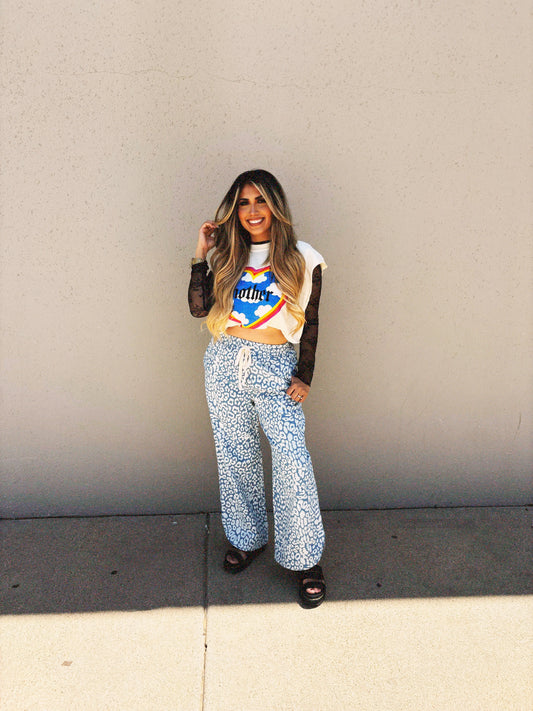 leopard denim pant