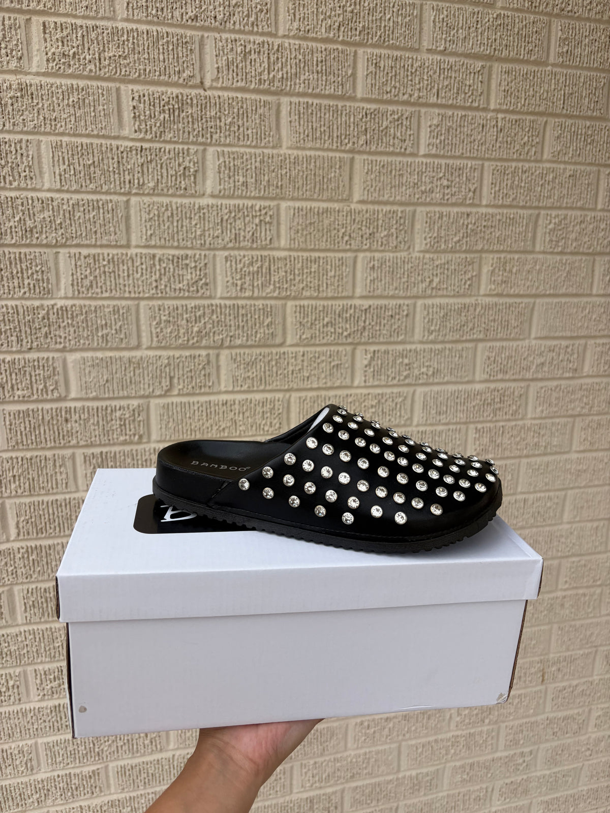 rhinestone clogs black