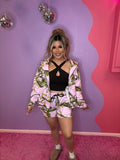baby pink camo zip-up short set